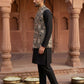 Kurta Pyjama Set with Floral Embroidered Waistcoat ( 65KPWCS 5477Black )