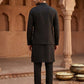 Kurta Pyjama Set with Floral Embroidered Waistcoat ( 65KPWCS 5477Black )
