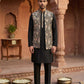 Kurta Pyjama Set with Floral Embroidered Waistcoat ( 65KPWCS 5477Black )