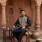 Kurta Pyjama Set with Floral Embroidered Waistcoat ( 65KPWCS 5477Black )