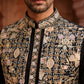 Kurta Pyjama Set with Floral Embroidered Waistcoat ( 65KPWCS 5477Black )