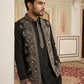 Silk Blend Embroidered Waistcoat Kurta Set ( 65KPWCS 5478Black )