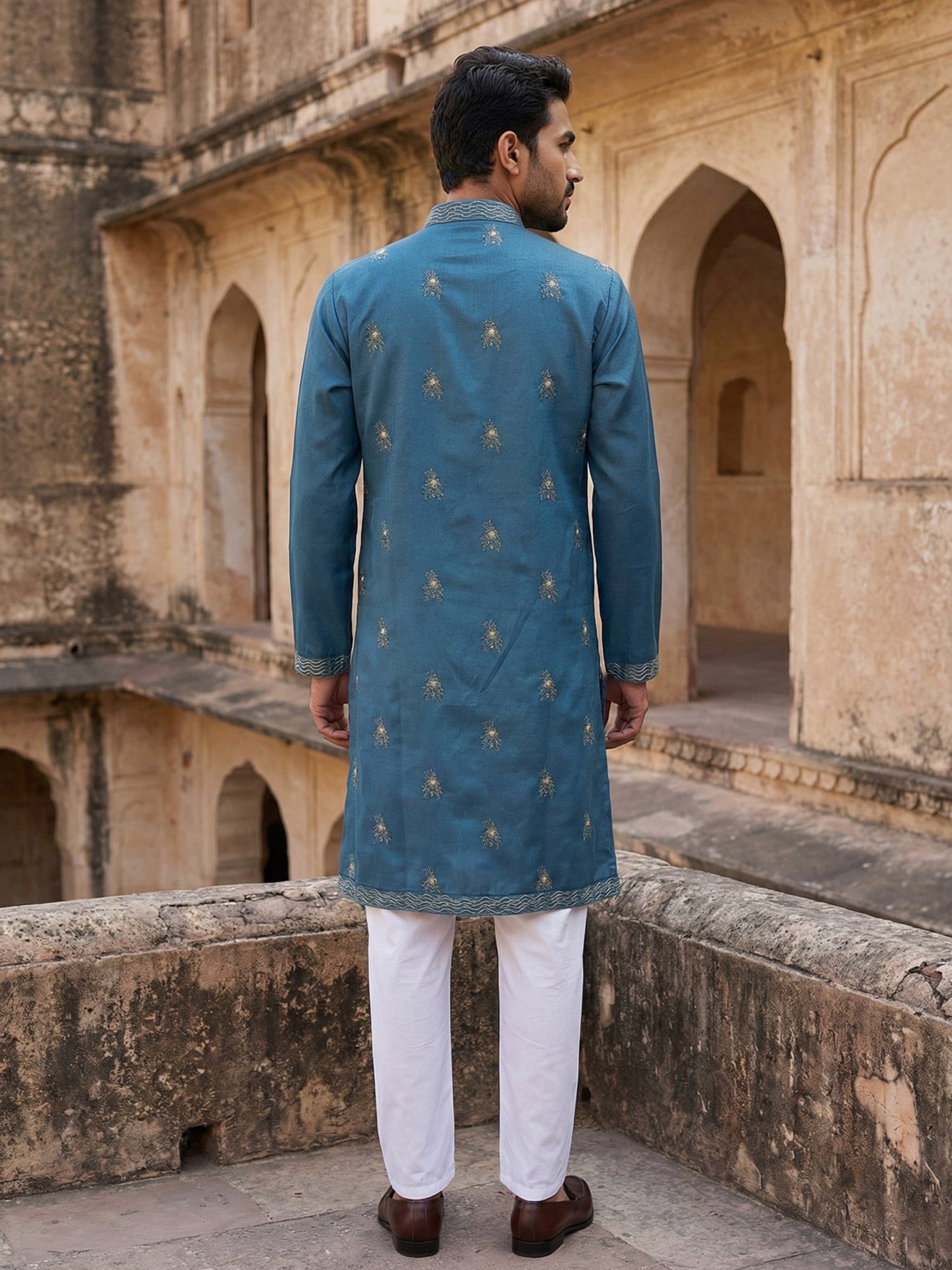 Silk Blend Embroidered Waistcoat Kurta Set ( 65KPWCS 5478Blue )