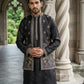 Silk Blend Embroidered Kurta with Pyjama & Waistcoat ( 65KPWCS 5479Black )