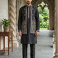 Silk Blend Embroidered Kurta with Pyjama & Waistcoat ( 65KPWCS 5479Black )