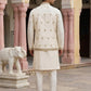 Silk Blend Embroidered Kurta with Pyjama & Waistcoat ( 65KPWCS 5479White )