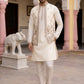 Silk Blend Embroidered Kurta with Pyjama & Waistcoat ( 65KPWCS 5479White )