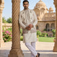 Silk Blend Kurta with Pyjama & Waistcoat ( 65KPWCS 5480White )