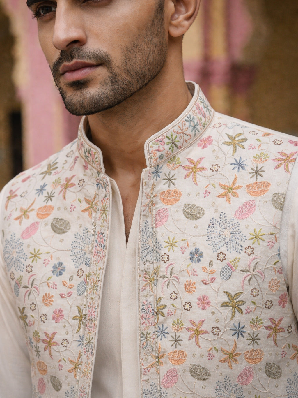 Cotton Blend Kurta Set with Designer Waistcoat ( 65KPWCS 5481White )