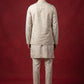 Men Floral Embroidered Cotton Kurta Pyjama & Waistcoat Set ( 65KPWCS MC 5491Beige ) [FF] [H-12]