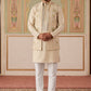 Cotton Kurta with Pyjama & Waistcoat ( 65KPWCS 5491Beige )