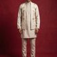 Men Floral Embroidered Cotton Kurta Pyjama & Waistcoat Set ( 65KPWCS MC 5491Beige ) [FF] [H-12]