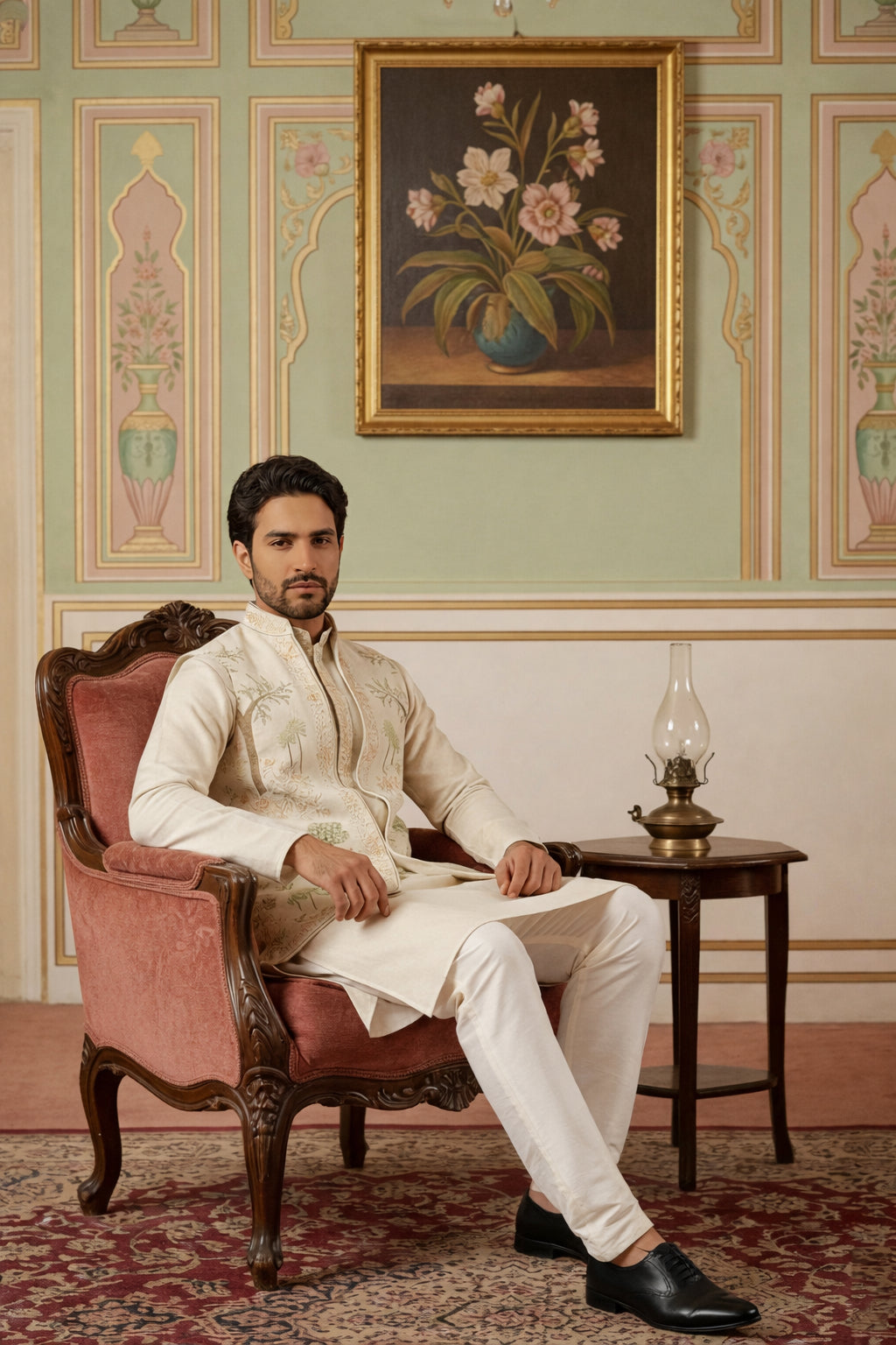 Cotton Kurta with Pyjama & Waistcoat ( 65KPWCS 5491Beige )