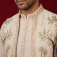 Men Floral Embroidered Cotton Kurta Pyjama & Waistcoat Set ( 65KPWCS MC 5491Beige ) [FF] [H-12]