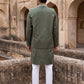 Silk Blend Embroidered Kurta Pyjama with Jacket ( 65KPWCS 5534Mehndi )