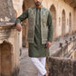 Silk Blend Embroidered Kurta Pyjama with Jacket ( 65KPWCS 5534Mehndi )