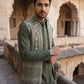 Silk Blend Embroidered Kurta Pyjama with Jacket ( 65KPWCS 5534Mehndi )