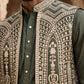 Silk Blend Embroidered Kurta Pyjama with Jacket ( 65KPWCS 5534Mehndi )