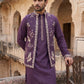 Silk Blend Floral Embroidered Kurta Set with Waistcoat ( 65KPWCS 5535Purple )