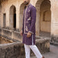 Silk Blend Floral Embroidered Kurta Set with Waistcoat ( 65KPWCS 5535Purple )