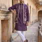 Silk Blend Floral Embroidered Kurta Set with Waistcoat ( 65KPWCS 5535Purple )