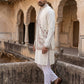 Silk Blend Kurta Pyjama with Embroidered Jacket ( 65KPWCS 5536White )