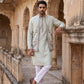 Silk Blend Kurta Pyjama with Embroidered Jacket ( 65KPWCS 5536White )