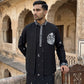 Japanese Fabric Floral Embroidered Kurta Pyjama & Waistcoat Set