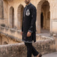 Japanese Fabric Floral Embroidered Kurta Pyjama & Waistcoat Set