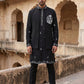 Japanese Fabric Floral Embroidered Kurta Pyjama & Waistcoat Set