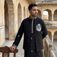 Japanese Fabric Floral Embroidered Kurta Pyjama & Waistcoat Set