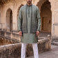 Silk Blend Embroidered Kurta Pyjama & Waistcoat Set