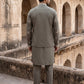 Japanese Fabric Floral Embroidered Kurta Pyjama & Waistcoat Set