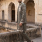 Japanese Fabric Floral Embroidered Kurta Pyjama & Waistcoat Set