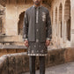Japanese Fabric Floral Embroidered Kurta Pyjama & Waistcoat Set