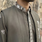 Japanese Fabric Floral Embroidered Kurta Pyjama & Waistcoat Set