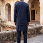 Japanese Fabric Embroidered Kurta & Waistcoat Set ( 65KPWCS MC 5618Navy )