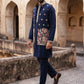Japanese Fabric Embroidered Kurta & Waistcoat Set ( 65KPWCS MC 5618Navy )