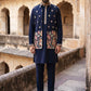 Japanese Fabric Embroidered Kurta & Waistcoat Set ( 65KPWCS MC 5618Navy )