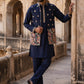 Japanese Fabric Embroidered Kurta & Waistcoat Set ( 65KPWCS MC 5618Navy )