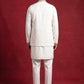 Japanese Fabric Embroidered Kurta & Waistcoat Set ( 65KPWCS MC 5618White )