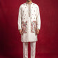 Japanese Fabric Embroidered Kurta & Waistcoat Set ( 65KPWCS MC 5618White )