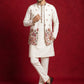 Japanese Fabric Embroidered Kurta & Waistcoat Set ( 65KPWCS MC 5618White )