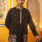 Japanese Fabric Embroidered Kurta with Waistcoat Set ( 65KPWCS MC 5619Black )
