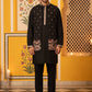 Japanese Fabric Embroidered Kurta with Waistcoat Set ( 65KPWCS MC 5619Black )