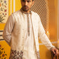 Japanese Fabric Embroidered Kurta with Waistcoat Set ( 65KPWCS MC 5619White )