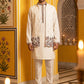 Japanese Fabric Embroidered Kurta with Waistcoat Set ( 65KPWCS MC 5619White )