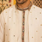 Japanese Fabric Embroidered Kurta with Waistcoat Set ( 65KPWCS MC 5619White )