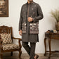 Japanese Fabric Embroidered Kurta & Waistcoat Set ( 65KPWCS MC 5620Brown )