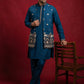 Japanese Fabric Embroidered Kurta & Waistcoat Set ( 65KPWCS MC 5620Peacock )